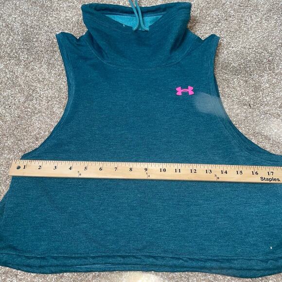 Under Armour tank top sweatshirt material forest green muck neck sleeveless SZ S - Picture 7 of 8